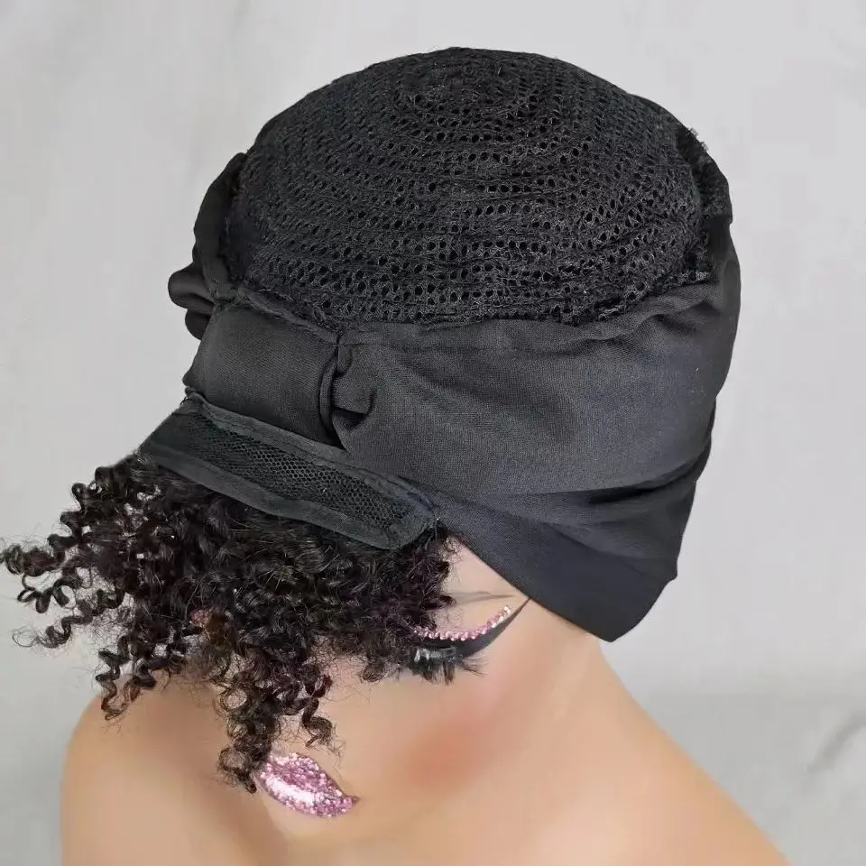 200% dichtheid natuurlijke Afro Kinky krullende sjaal pruik met pony volledige machinaal gemaakte hoofdband pruik 100% menselijk haar pruik voor zwarte vrouwen