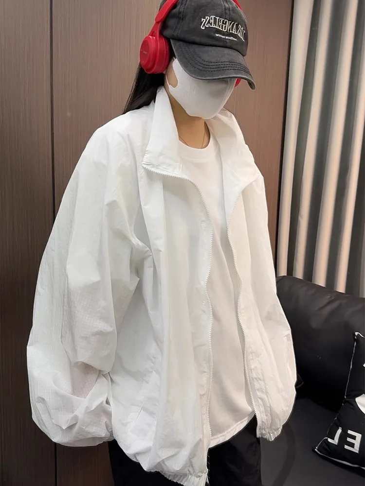 

Lightweight Ice Silk Men's Summer Sportswear Qui Dry Stand Collar Sun Protection Clothing Couple's Cheered Sunscreen Outwear