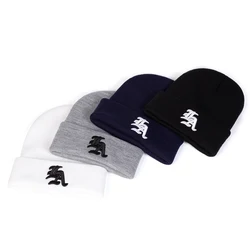 Unisex Gothic Letter Embroidery Beanies Autumn Winter Warm Beanie Hat Caps for Women Men