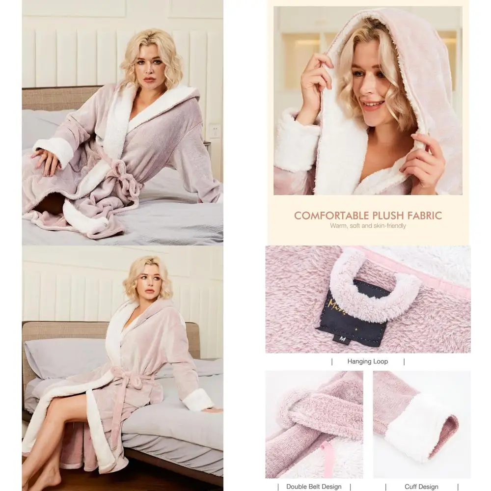 

Cozy Long Fleece Robe with Pockets for Women - Plush Hooded Loungewear Bathrobe