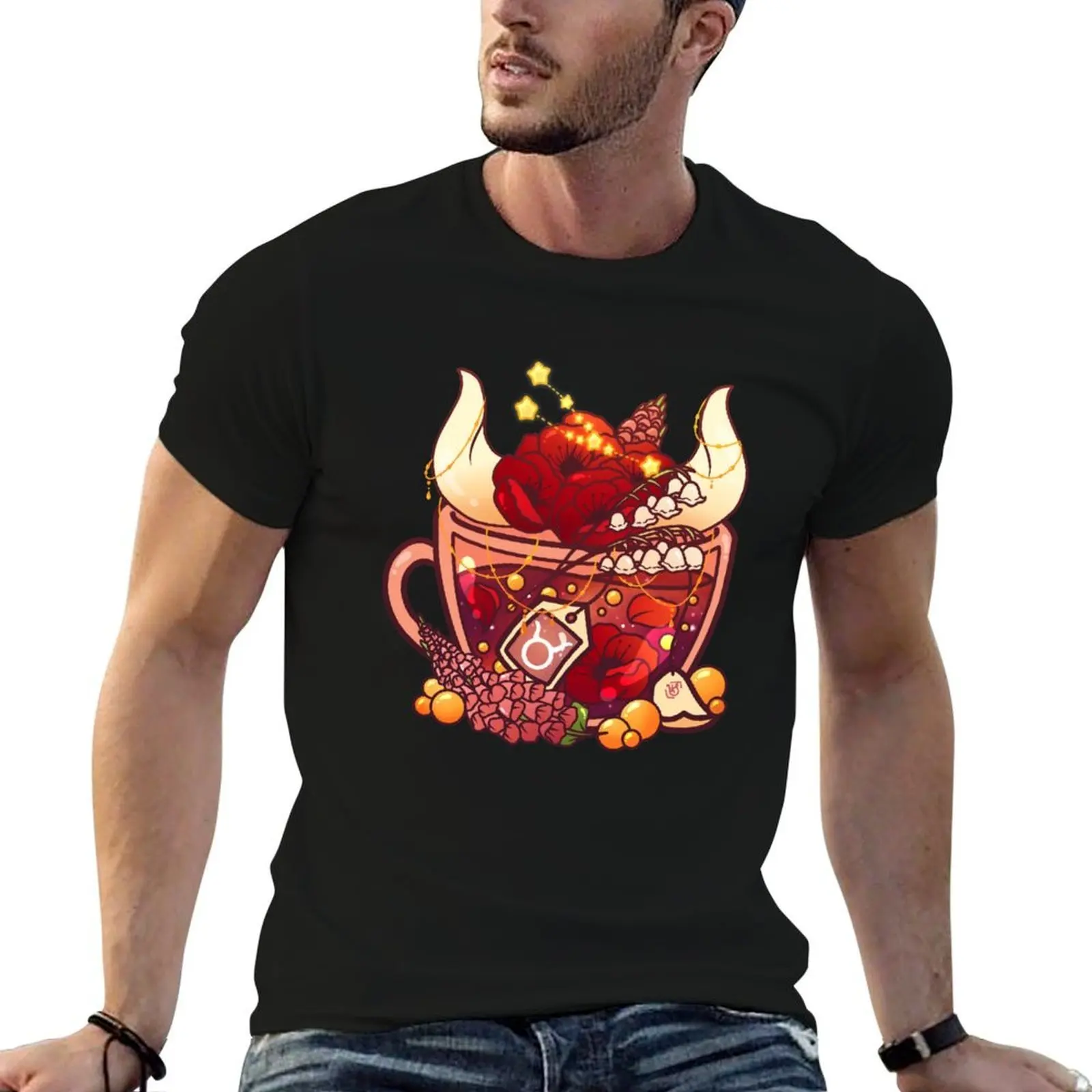 Taurus Zodiac Teacup T-Shirt Street Fashion Casual Tee Shirt