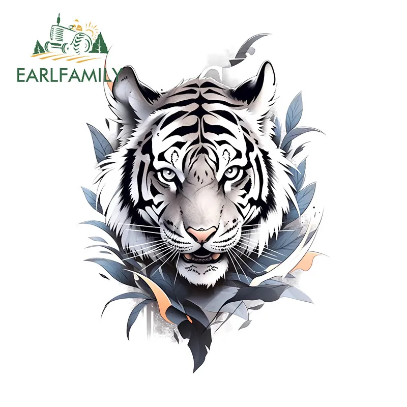 EARLFAMILY White Tiger Graffiti Car Stickers Motorcycle Fashionable Decal Amusing Occlusion Scratch creative Car Accessories