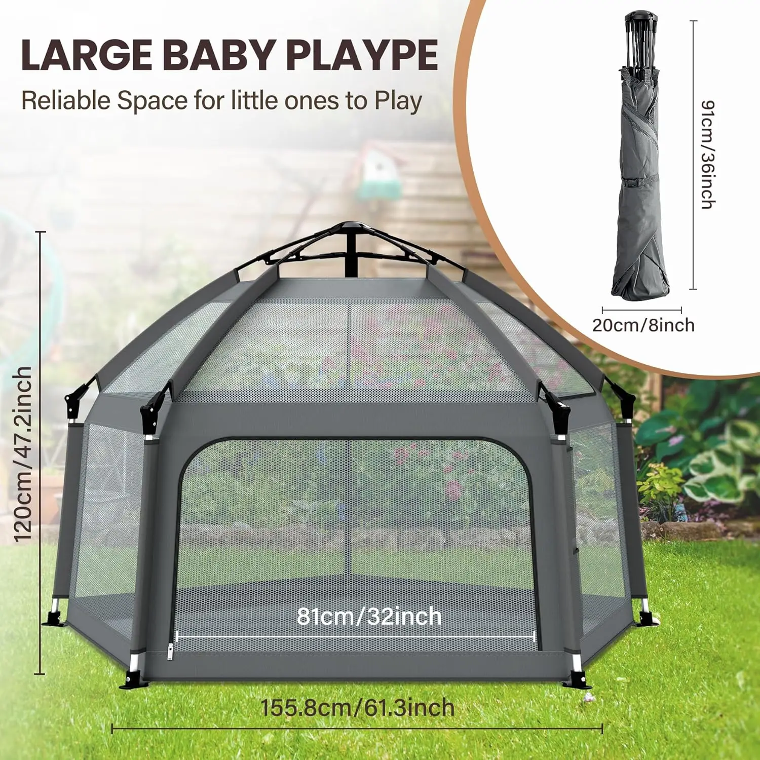Babybox met zelfopblazende speelmat en reistas, draagbare buitenbox voor baby's en peuters, opvouwbare pop-up speelbox