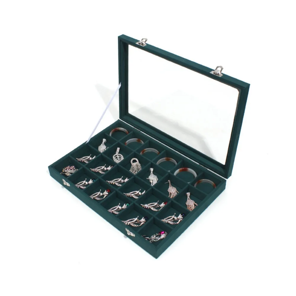 

Модный деревянный лоток для хранения ювелирных изделий, кольца, серьги, витрина для ювелирных изделий, пылезащитная стеклянная крышка, бархатная шкатулка для драгоценностей, подарок