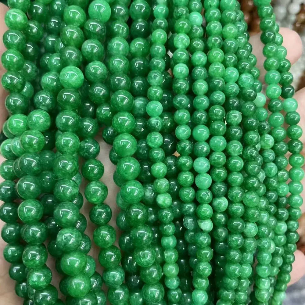 Natural Stone Round Beads 4 6 8 10mm Green Jade Loose Gemstone Spacer Bead for DIY Bracelet Necklace Jewelry Making Accessories