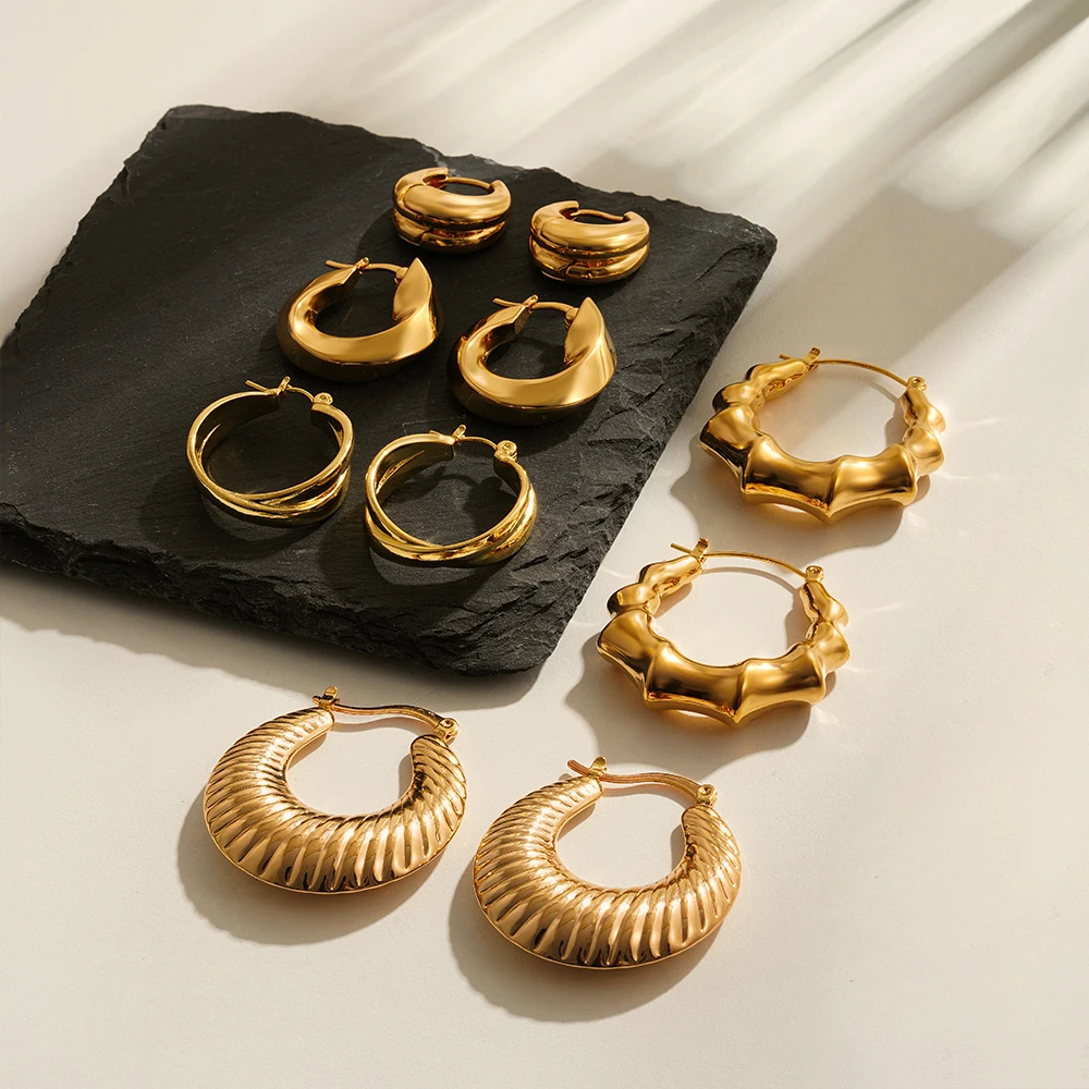 Neue Spirale Ohrringe Edelstahl Dicke Damen Ohrringe Vergoldet Bambus Knoten Hohl Ohrringe Vielseitiger U-förmiger Schmuck