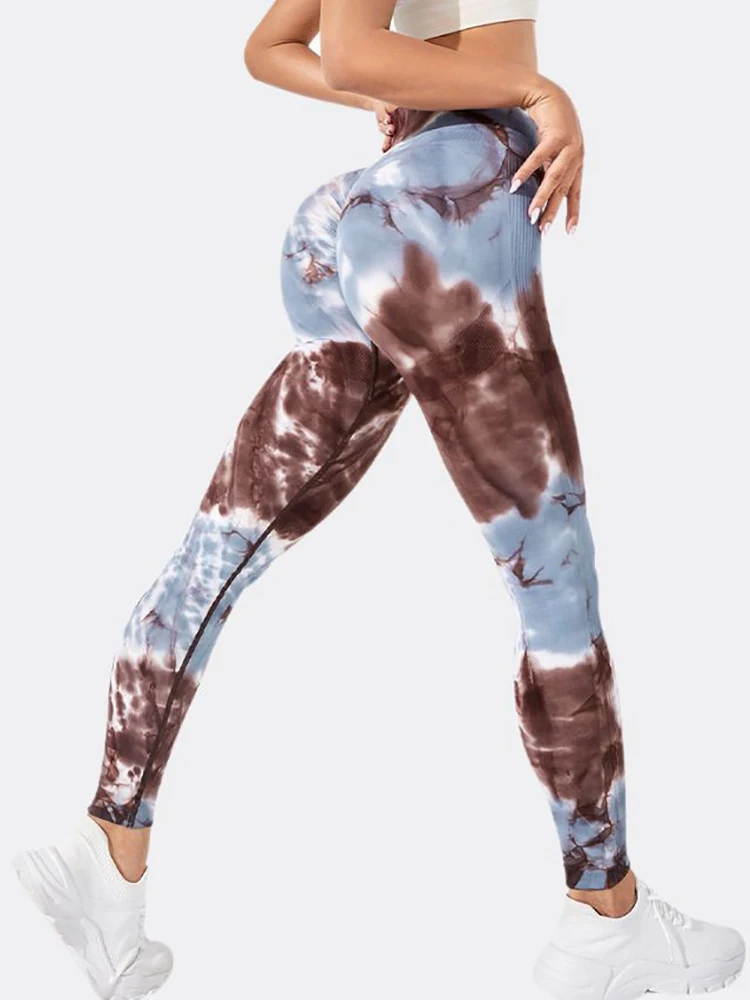 Fashionable Sexy High Waist Sports Leggings Printed Gym Tights  Woman Running Pants Booty Lifting Leggings Tie Dye Push Up Leggi