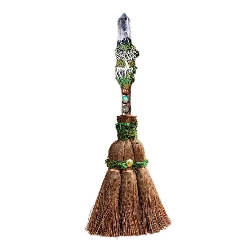 Crystal Witch Broom Novel Wicca Brush With Crystal Natural Crystal Broom Compact Home Wiccan Ritual Decor Miniature Broom Decor