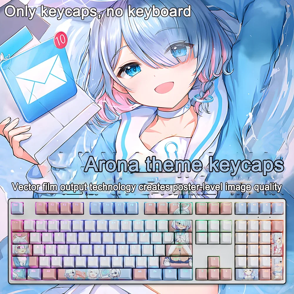 Keycaps For Blue Archive Aikiyo Fuuka Keycap PBT Dye Subbed Cherry Backlit Keycaps Anime Key Caps For ANSI 61 87 108 Layout