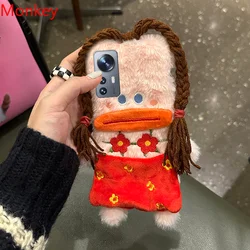 Cute Plush Funny Braid Red Flower Female Case For Xiaomi 13 12 11 Lite 12T 11T 10T P Mi Poco F5 F4 F3 X4 X3 GT Redmi A1 A2 Cover