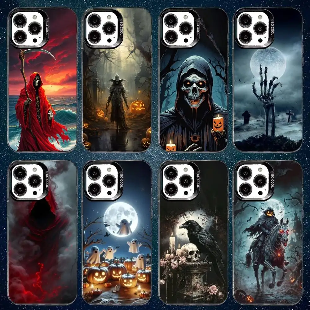 Casing Ponsel H-Halloween Thriller Skeleton untuk iPhone17,16,15,14,13,12,11 Plus,Pro Max Putih Matte Anti Benturan