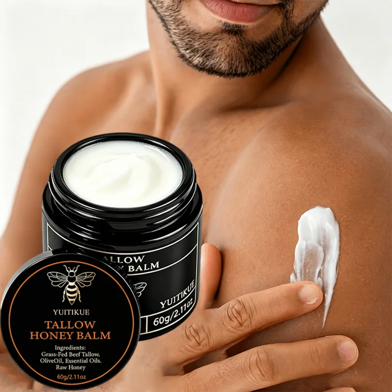 Natural Tallow Honey Balm 60g Grass‑Fed Beef Tallow Raw Honey Olive Oil Essential Oils Daily Moisturizing Skin Care Balm