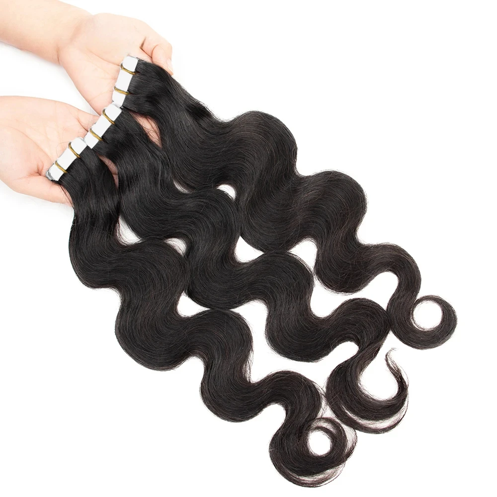 Invisible Body Wave Hair Extensions, fita em extensões de cabelo, trama dupla, 100% cabelo humano não processado, adesivo, sem costura