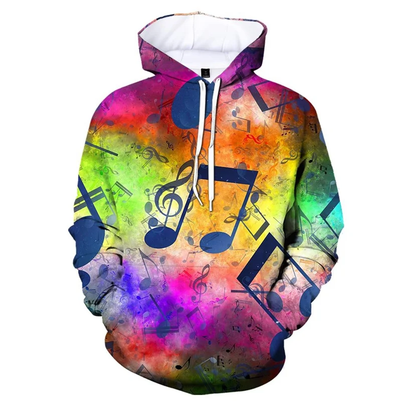 Fun and innovative music notes men's 3D printed sportswear, four season long sleeved pullover sportswear, casual top sportswear