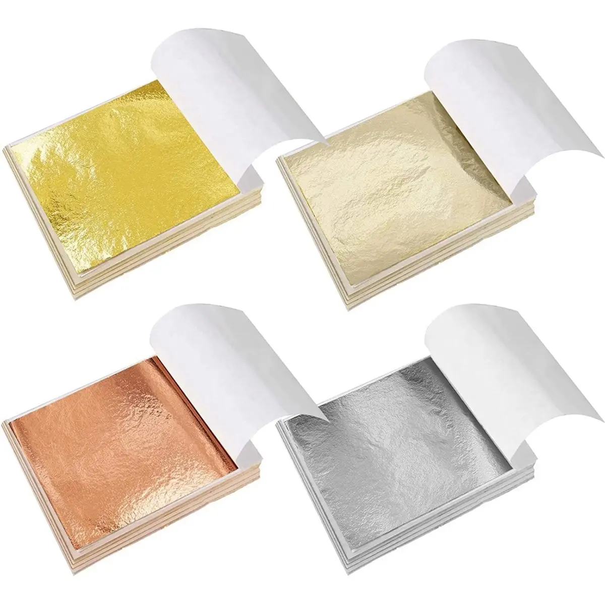 【2026 TOP Global】▼△◑400 Pieces Sheets 5.5 X 5.5 in, Imitation Gold & Silver Leaf Paper, Multi-Color for DIY Arts Decoration
