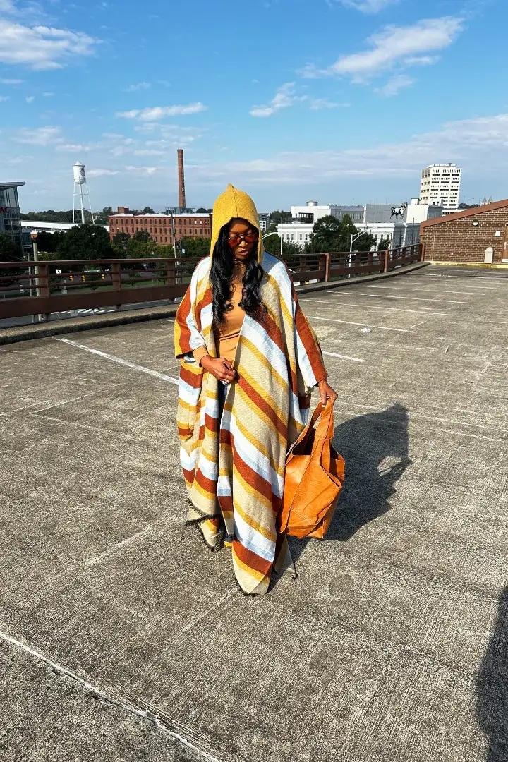 African Women Autumn Winter Stripe Open Front Long Hooded Duster Coat Oversized Europe Loose Thick Warm Long Cardigans For Party