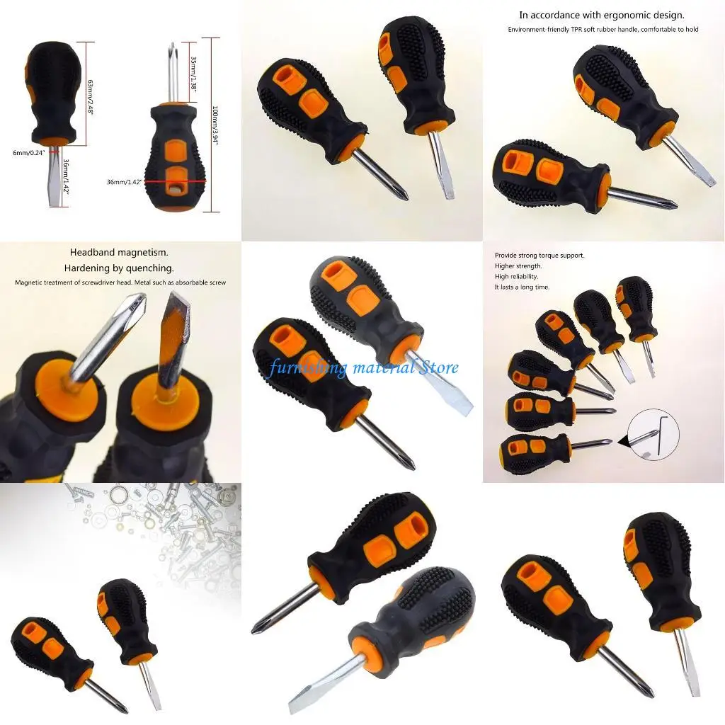 

Y5GD 2PCS Short Handle Screwdriver Set Mini Portable Radish Head Flat Automotive Manual Maintenance