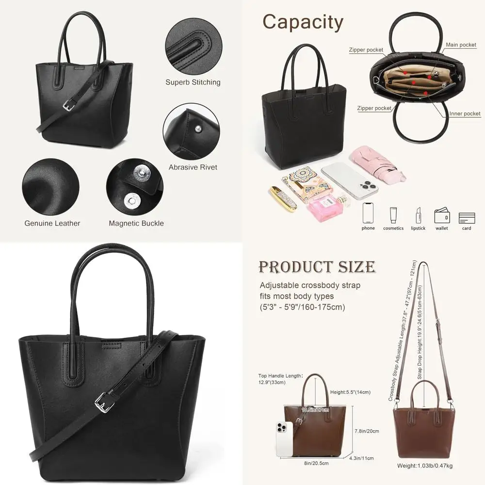 

Women's Genuine Leather Crossbody Tote Bag with Adjustable Strap for Work and Everyday Use