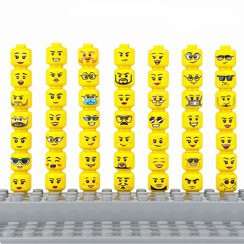 

56 Figure Head MOC Blocks Accessories Parts Mini Building Blocks Dolls Expression Compatible City Bricks Children Creative Toys