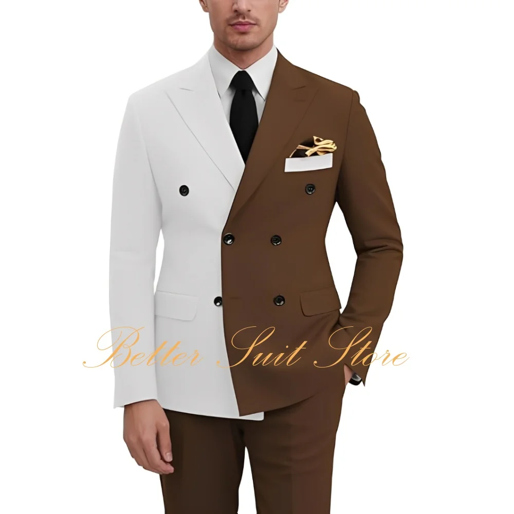 

Fashion Splice Color Men Suit 2 Piece Double Breasted Blazer Pants Slim Fit Wedding Prom Tuxedo Men Suits