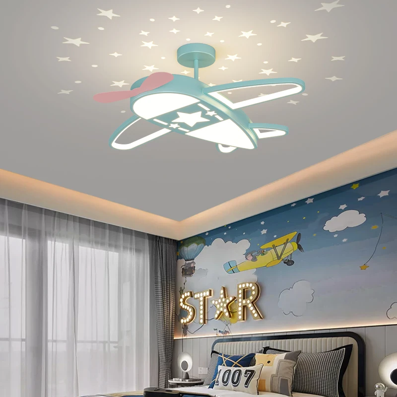 

Airplane Chandelier for Children Starry Night Pendant Lamp Blue Aircraft Girls Boys Bedroom Study Ceiling Lamp Люстра Потолочная