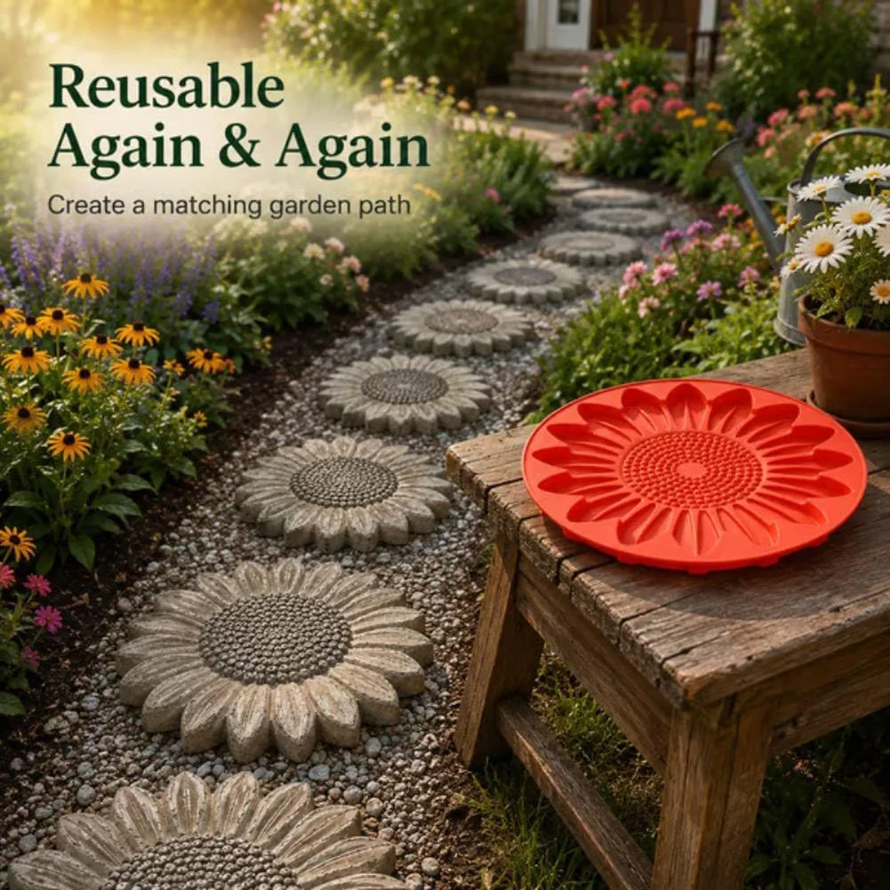 Sunflower Stepping Stone Mold DIY Silicone Flower Shaped Cement Concrete Casting Mold Garden Walkways Landscaping Decor