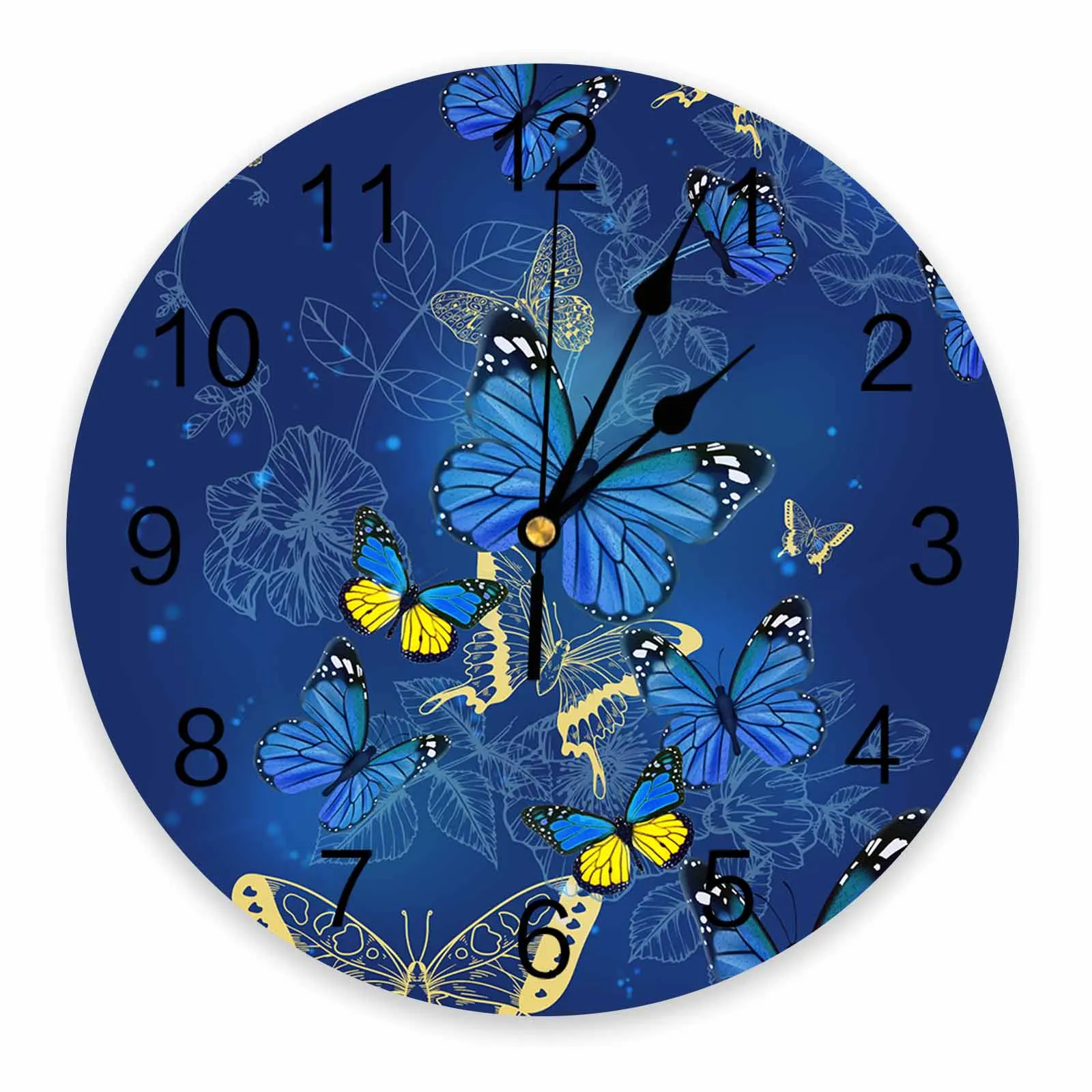 Butterfly Flower Blue Wall Clock Large Modern Kitchen Dinning Round Wall Clocks Bedroom Silent Hanging Watch