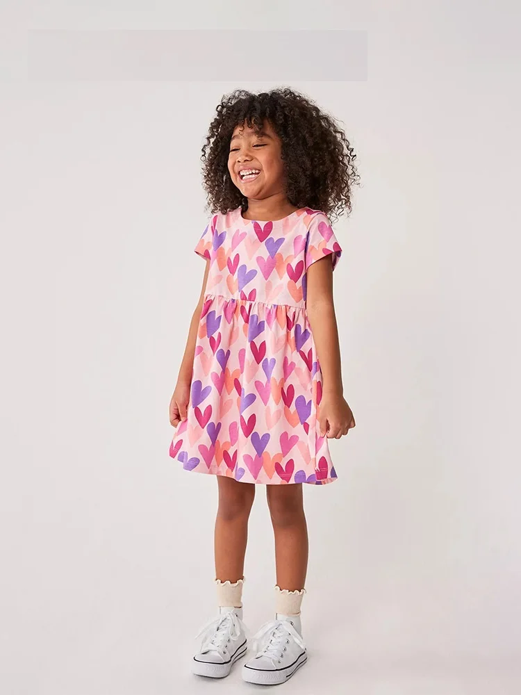 

Summer Baby Girls European American Style Cotton Heart Print Dress Kids Sweet A- Line Skirt Children Casual Daily Outfit 2-12 Yr
