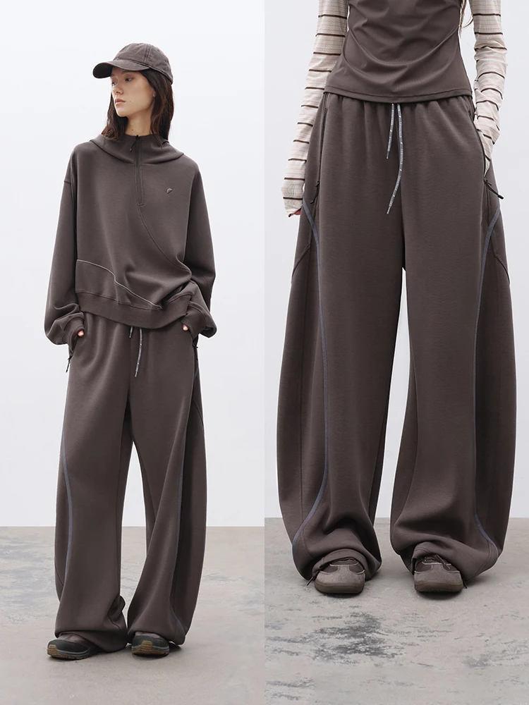 

Повседневные брюки с высокой талией и широкими штанинами для женщин, весна 2026, спортивные, однотонные, из смесового хлопка, удобные брюки