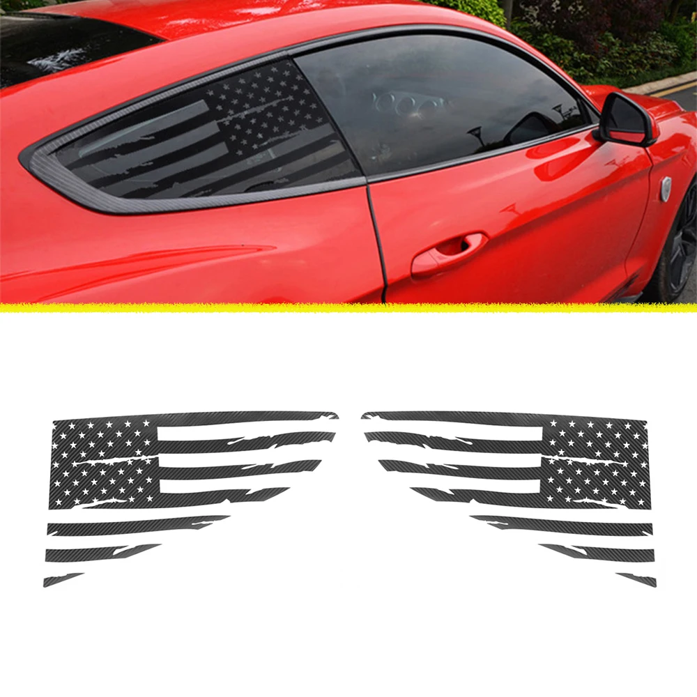 Rear Window Triangle Glass Sticker Decal Decoration Trim Cover for Ford Mustang 2015-2022 Car Accessories PVC Carbon Fiber Look