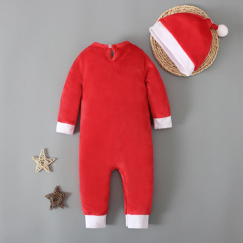 Girls European and American spring and autumn winter Santa Claus long-sleeved romper + hat two-piece children\'s clothing