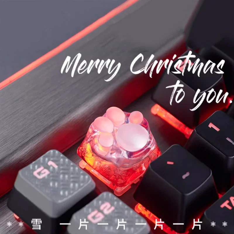 Christmas Green Red Cat Paw Keycaps Translucent Resin 3D Printing Pc Mechanical Keyboard Accessories for New Year Keyboard Cap