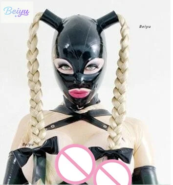 

Latex mask lucy classic with double braids wig prom customization