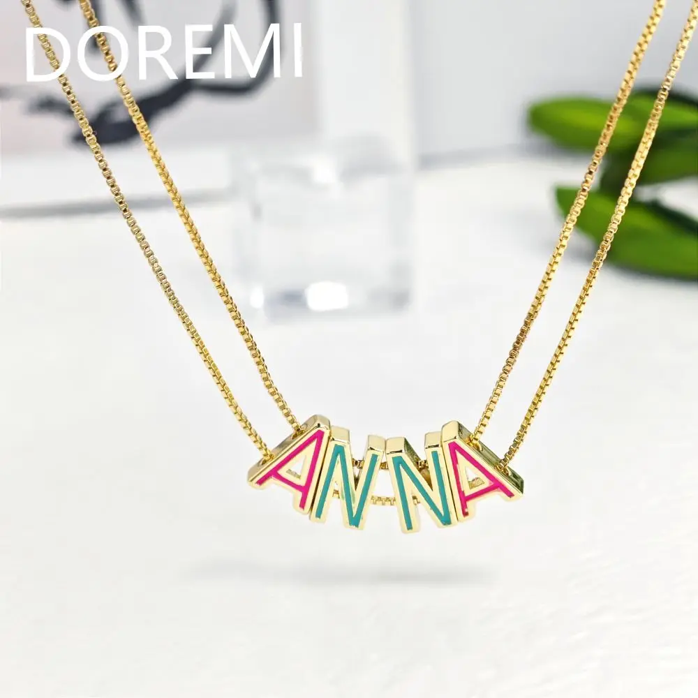 

DOREMI Initial Letter A to Z Alphabet Pendant for Women 18K Gold Plated Enamel Customized Coloful Initial Slide Name Necklace