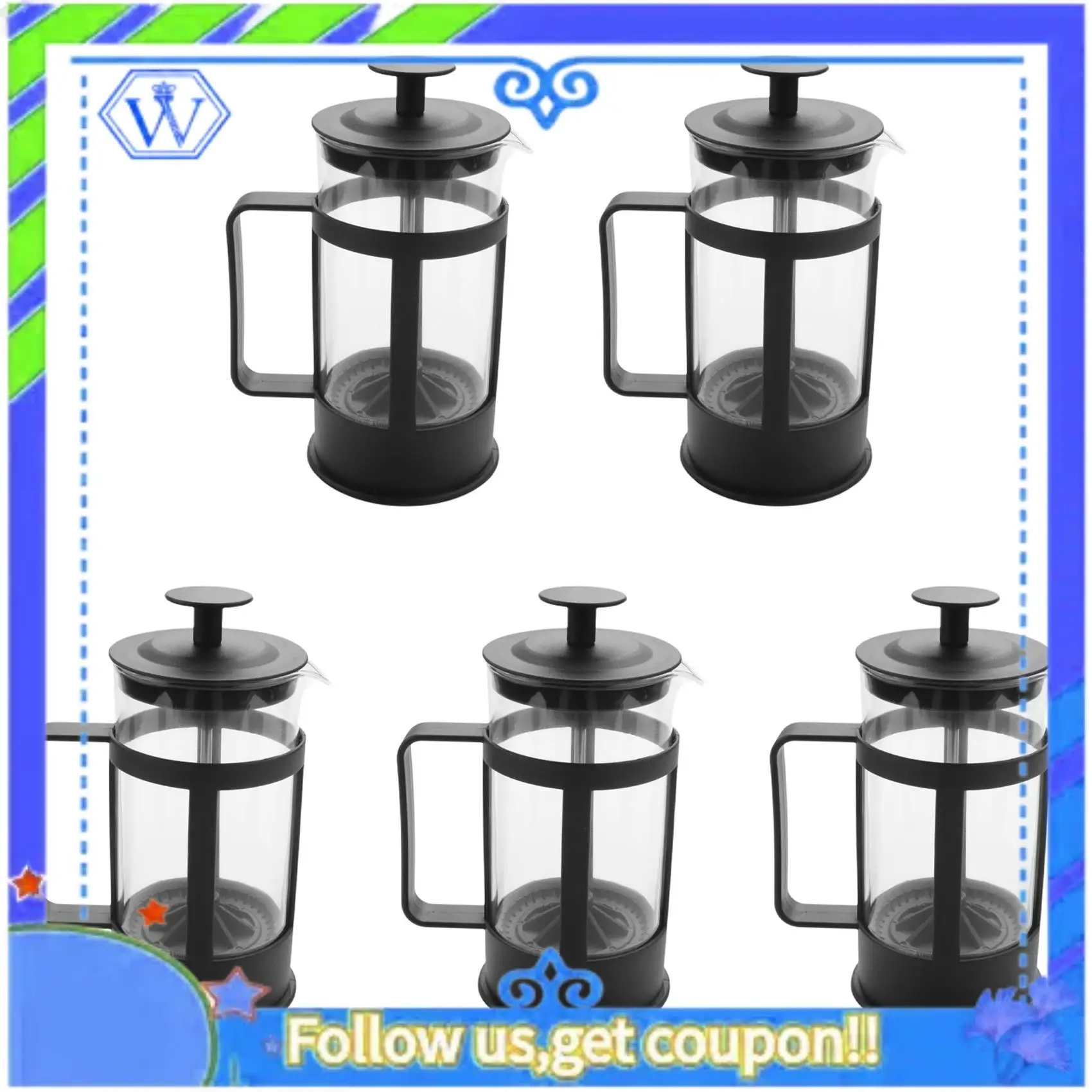 

A55P-5X French Press Coffee & Tea Maker 12Oz, Thickened Borosilicate Glass Coffee Press Rust-Free And Dishwasher Safe