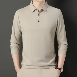 Men's Business Casual Polo Long Sleeve T-shirt Summer Comfortable Solid Cotton Top Men T Shirt Polo Shirt