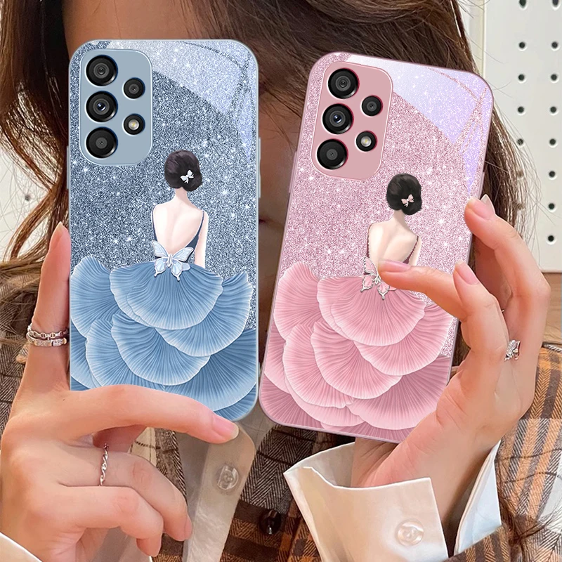 Coque de téléphone colorée en verre de fille de fleur pour Samsung Galaxy, S10, 4G, S20, 11E, 30, S21, 21, 22, S24 Fe Pro, S23, S25 Ultra, 5G, S9, Guatemala