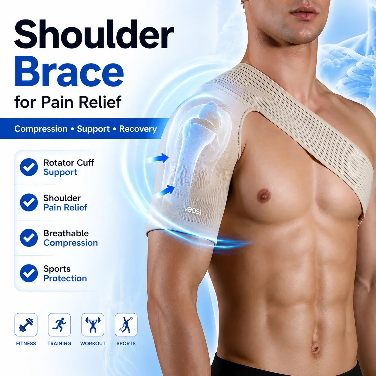 Shoulder Brace Compression Support Rotator Cuff Shoulder Pain Relief Sports Protector Men Women Gym Running Basketball Sleeve
