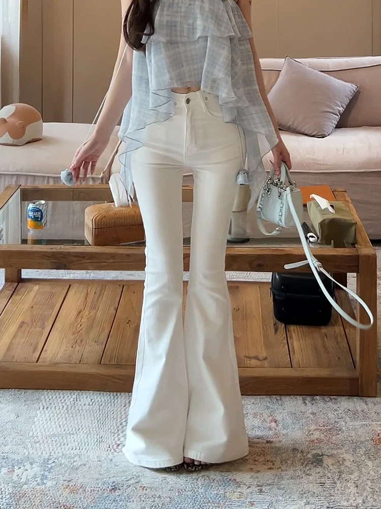 

High Waist Straight Leg White Jeans Women's Slimming Retro Style Spring Collection Casual Cotton Blend No Stretch Comfort Fit