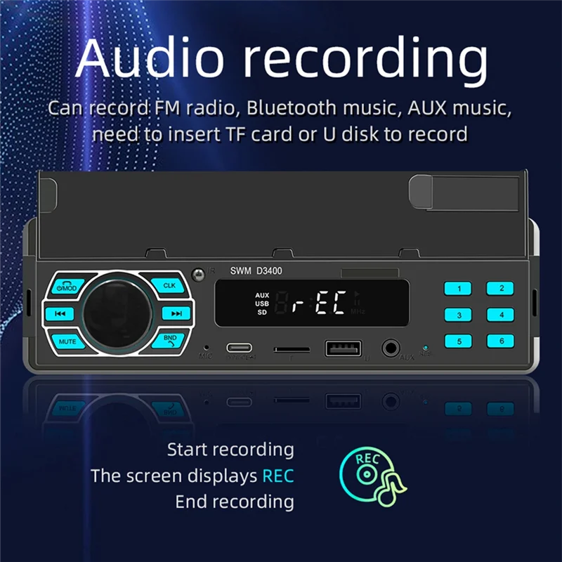 Car Radio Bluetooth 1 Din MP3 Player Handsfree A2DP Type C USB TF AUX Phone Holder Audio System Head Unit image 4