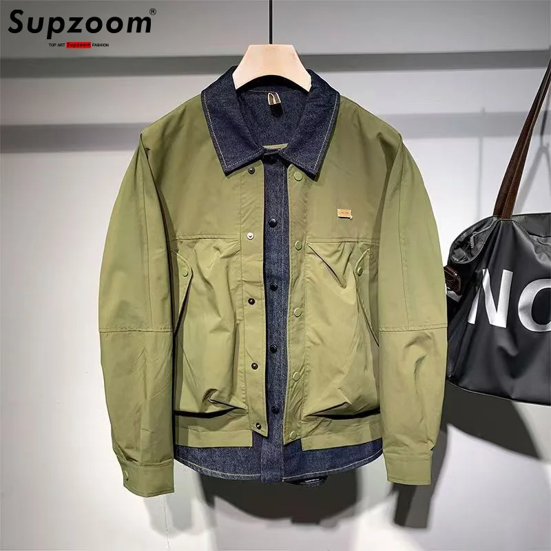 

Supzoom New Arrival Design Top Fashion Casual Male Popular Clothes Coat Handsome Denim Patchwork Denim Jacket Men