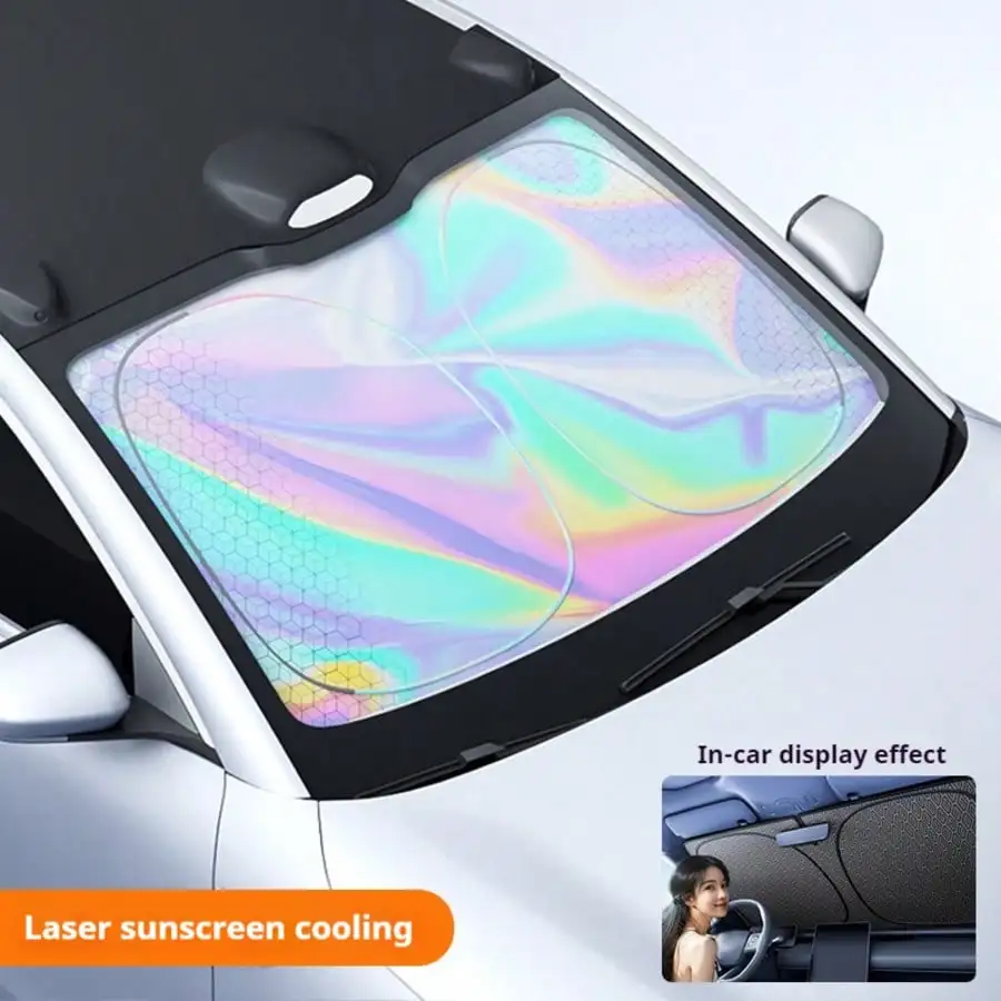 1Pc Car Sunshade Rhombus Laser Interior Sun Protection Heat Insulation Shading Curtain Front Windshield Sunshade Umbrella Cover