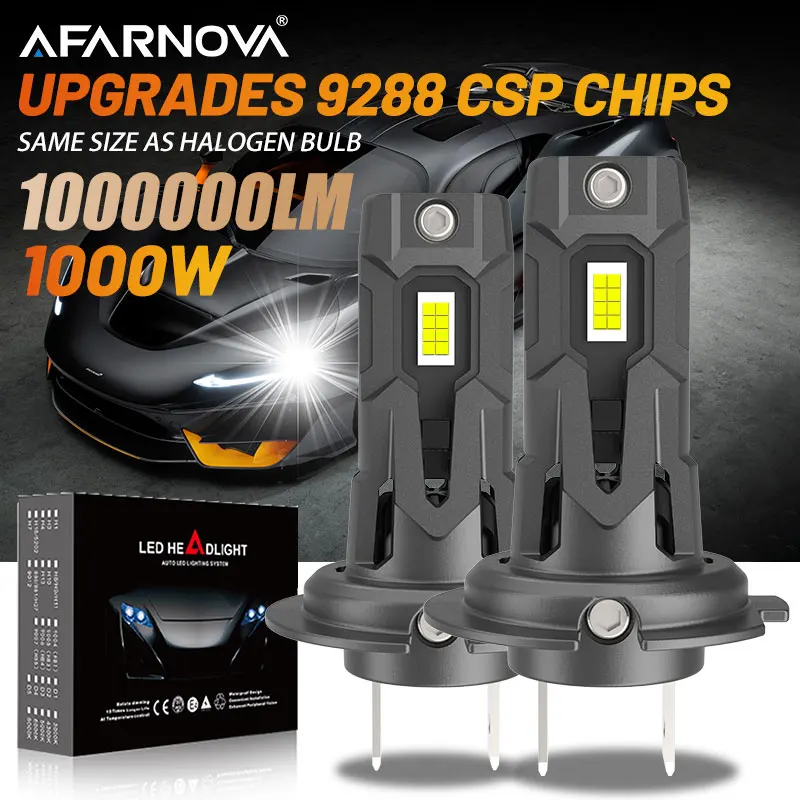 

1000W Mini H7 Wireless Car LED Headlight Bulbs CANBUS Head Lamp 1:1 Size Turbo H7 LED Bulb Error Free 6000K White Plug&Play 12V