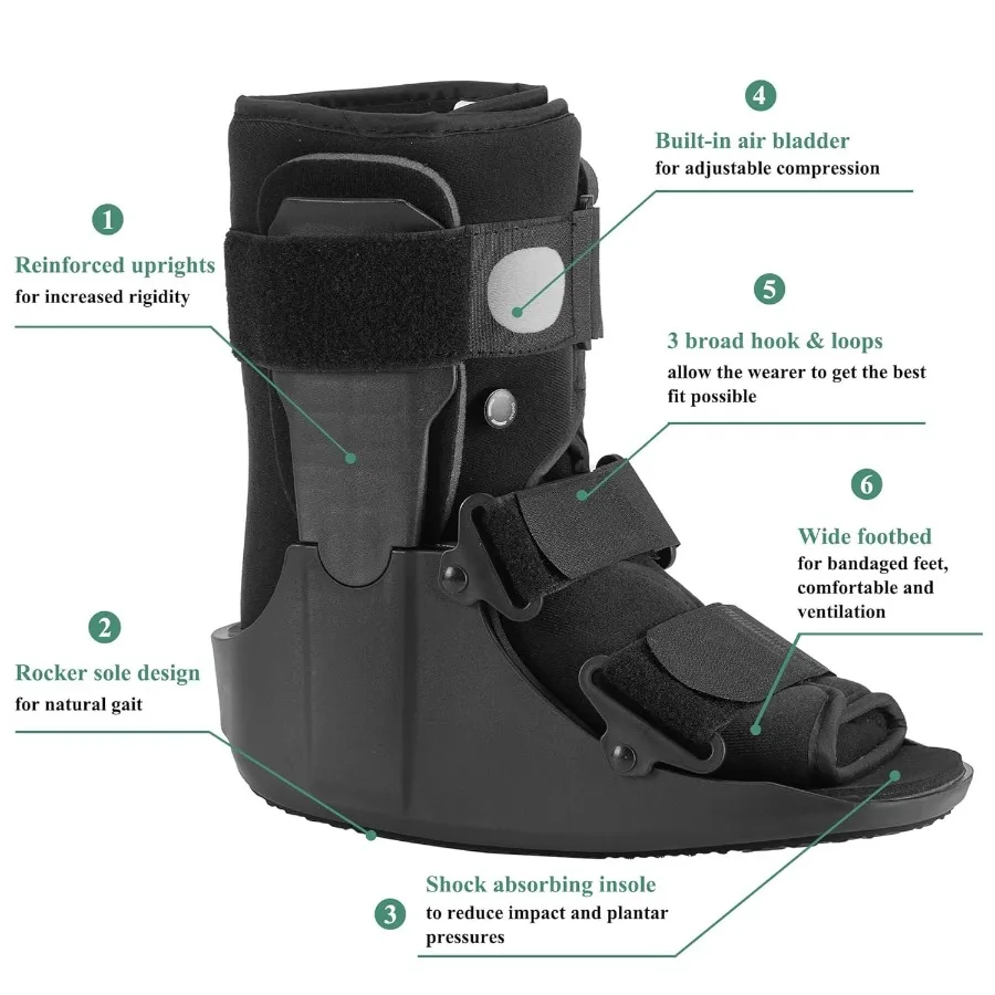 Short Walking Boot Air CAM Fracture Boot Protection Walker with Plastic Molded Uprights Support for Sprained Ankle Injured Brok