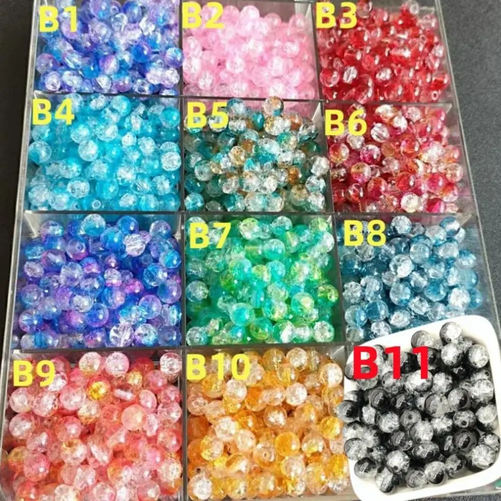 200 Buah 8/10Mm Manik-manik Kaca Warna-warni Langit Berbintang DIY Manik-manik Kaca Retak Es Warna Acak Tekstur Kristal DIY Aksesori Buatan Tangan