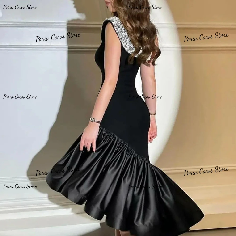 Customized Vintage Black One Shoulder Sleeveless Prom Gown Tulle Patchwork Backless Sheath Party Dress فساتين السهرة 2023 جديده