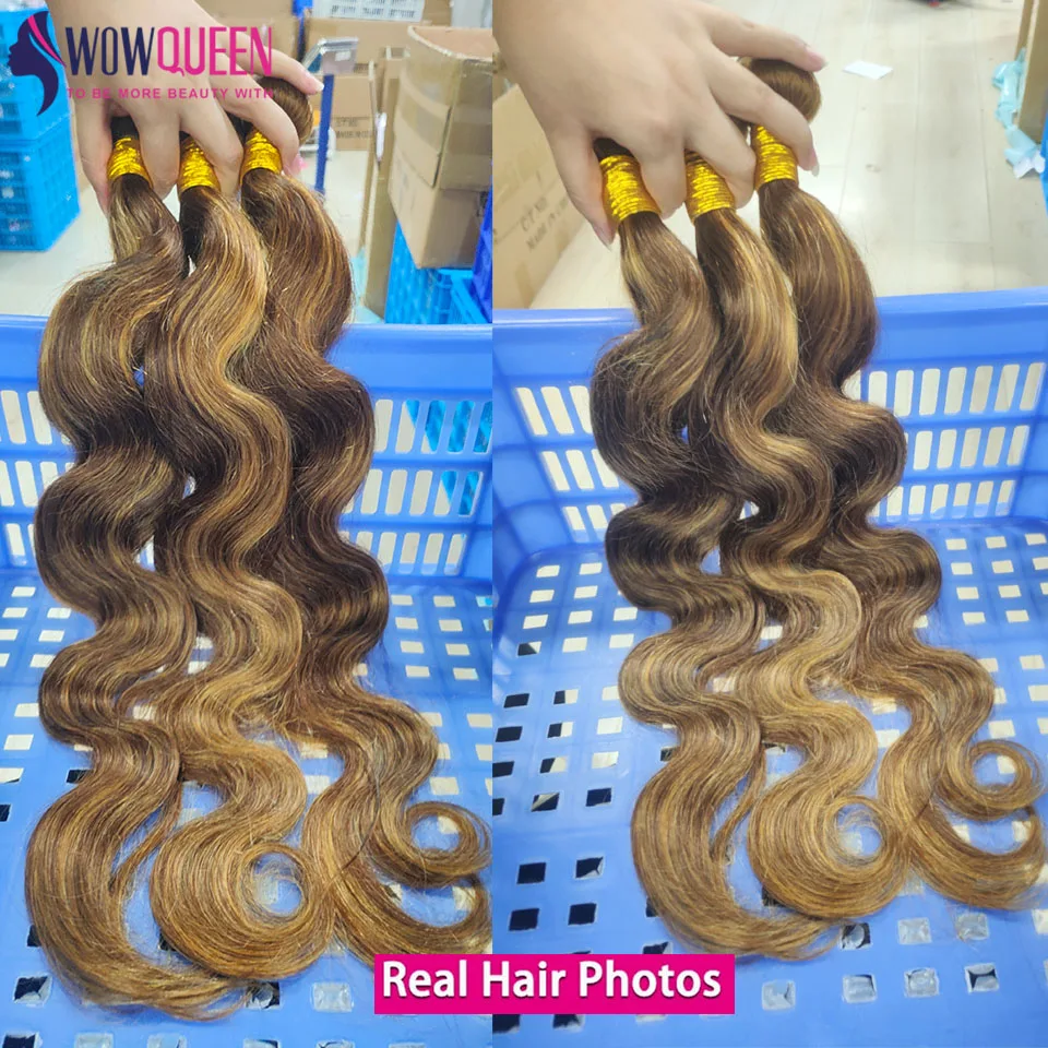 Paquetes de Cabello Brasileño con Ondas Cuerpo y Reflejos P4/27, Ombre Miel, Remy 2