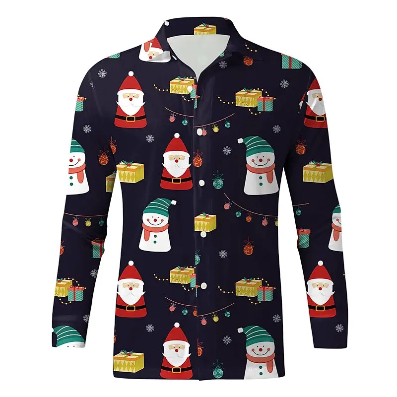 Men\'s Shirt Santa Claus Pattern Print Ugly Christmas Short Sleeve Shirt 3D Print Christmas Street Long Sleeve Button Print Cloth