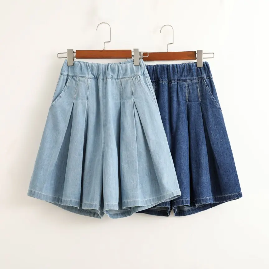 

Qiukichonson 3XL Oversize Denim Shorts Women Spring Summer High-Waist Casual Frilly Wide Leg Loose Jeans Shorts Cotton