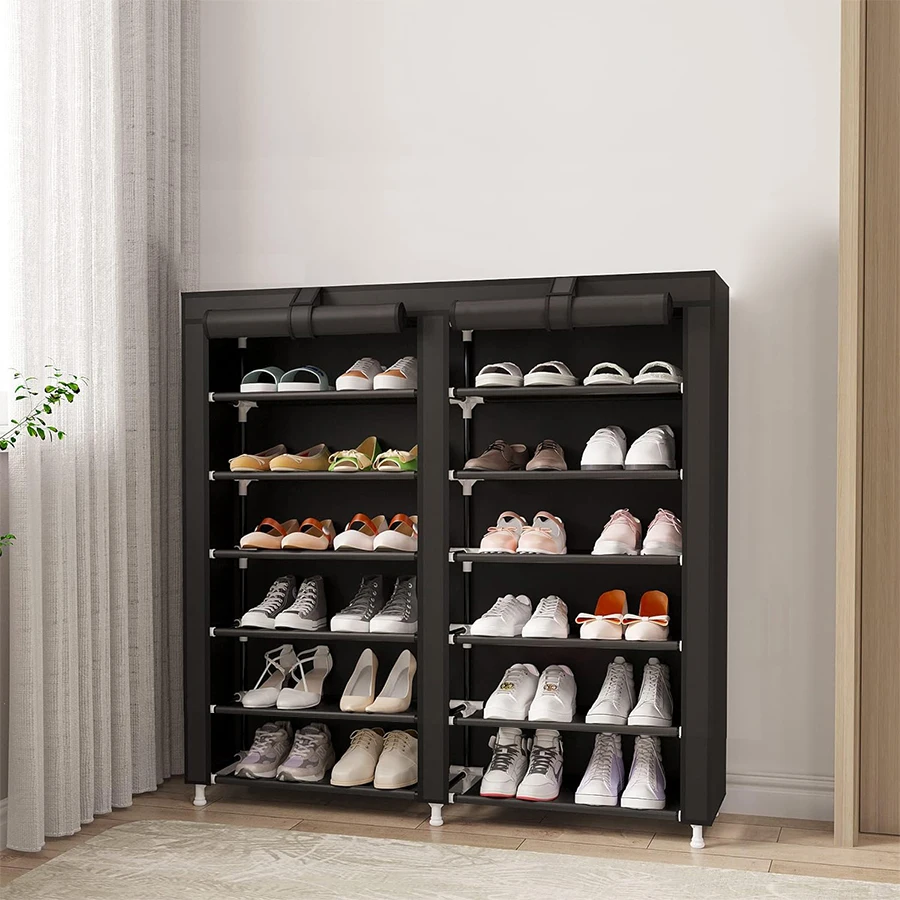 El portátil de doble de 6 pisos necesita ensamblar un estante de zapatos con cubierta de polvo, de gran capacidad, que puede almacenar alrededor de 35 pares de zapatos, adecuado para salas de estar y dormitorios.